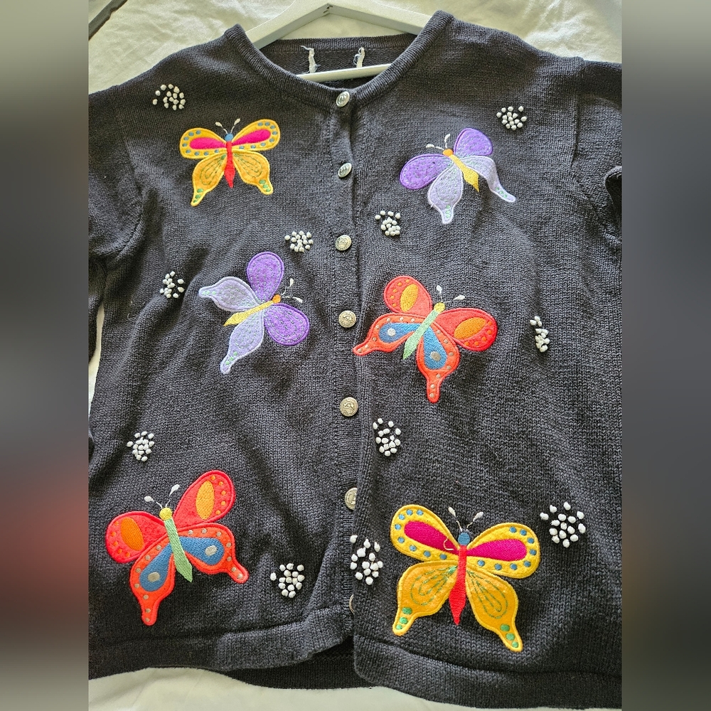 Quacker Factory Vintage Embroided Butterfly Cardigan - Picture 3 of 9